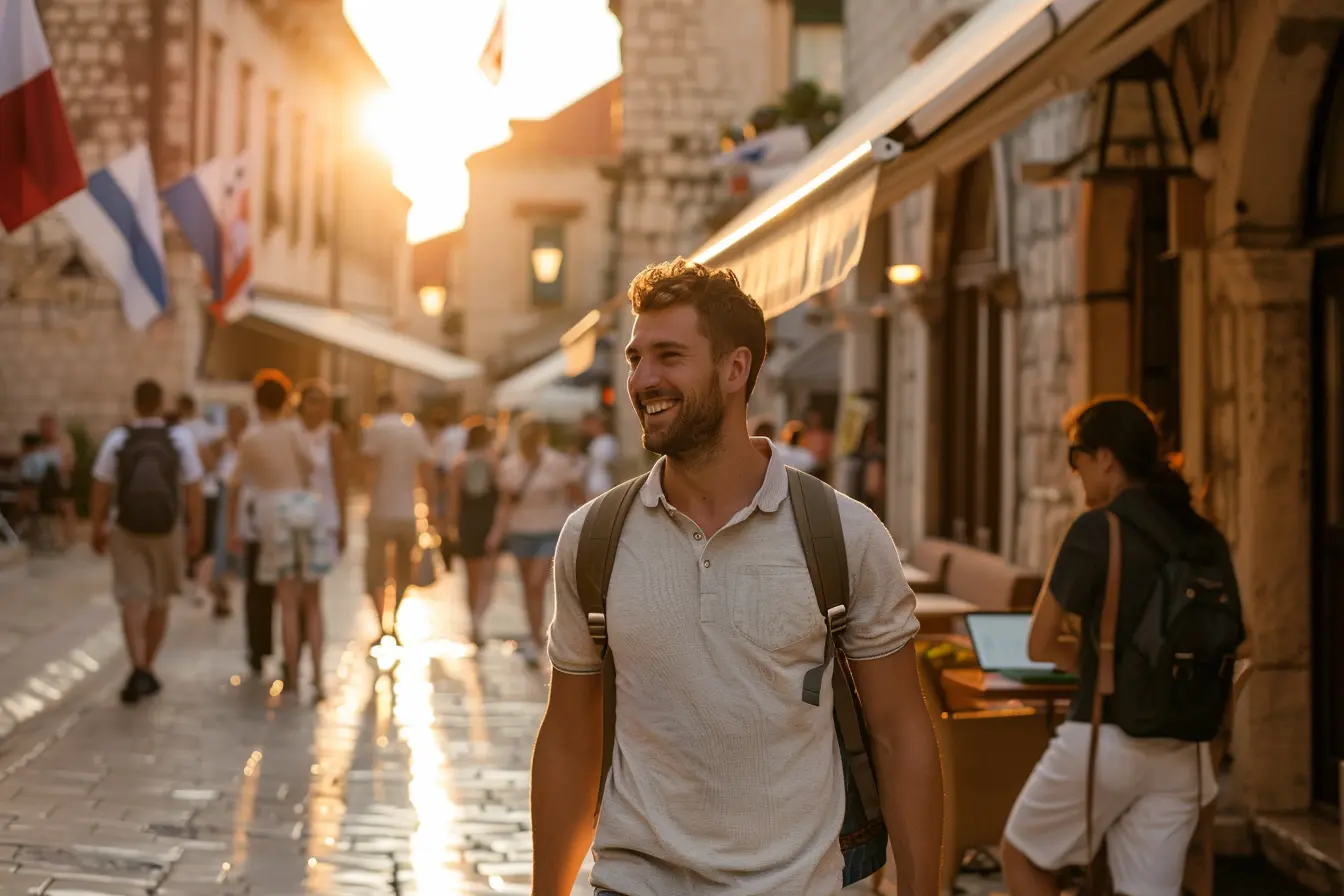 Digital nomad walking on the streets of Croatia